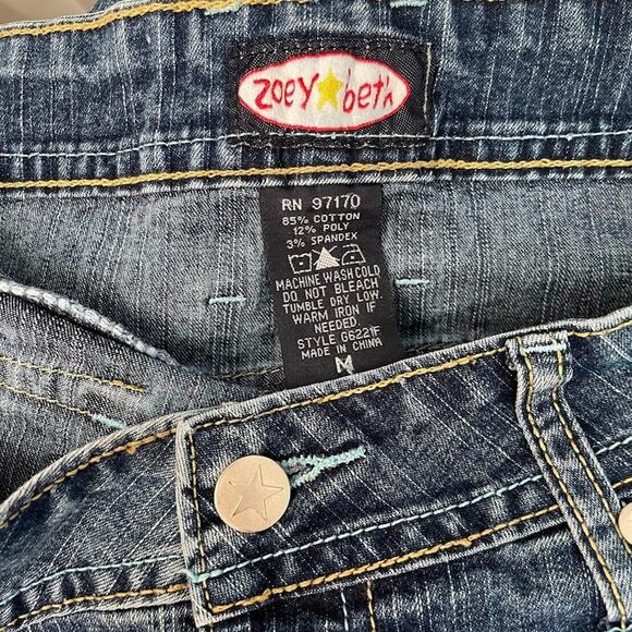 Y2K Zoey Beth Denim Skirt Size Medium Low Rise Mini Blue Jean Embellished Bling - Picture 6 of 10